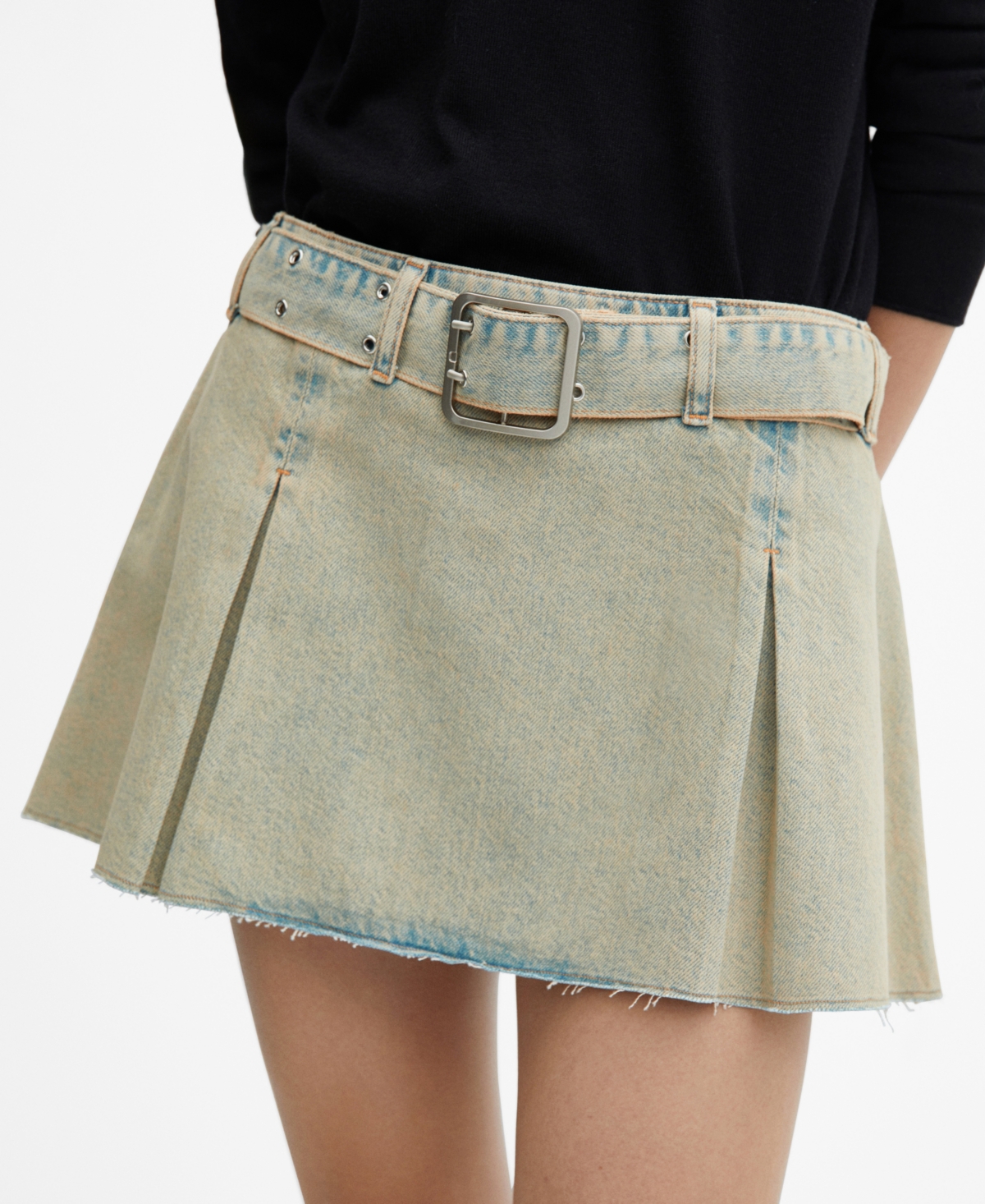 Women's Belted Denim Mini-Skirt - Medium Blue