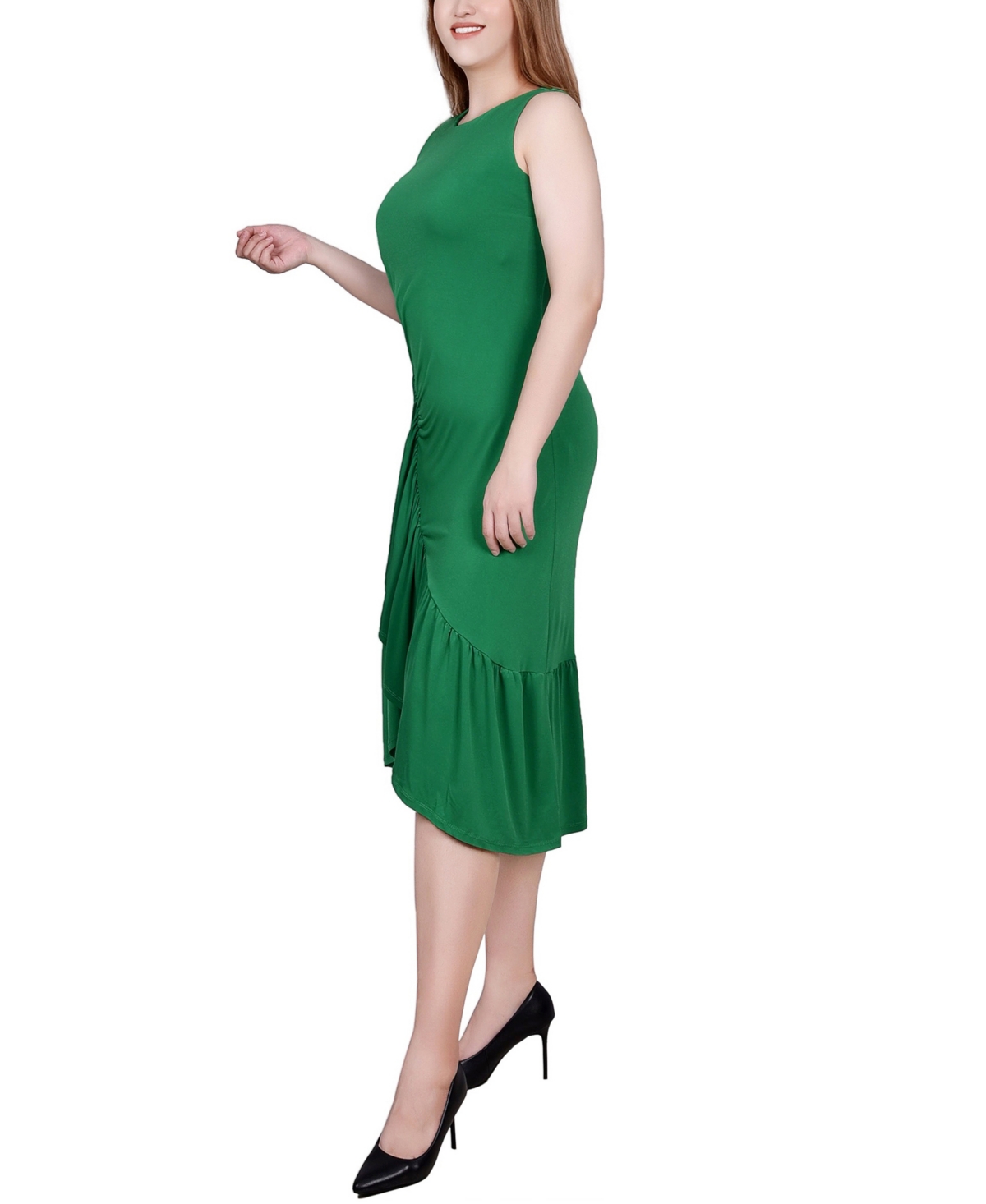Shop Ny Collection Sleeveless Asymmetrical Flounced Dress In Green