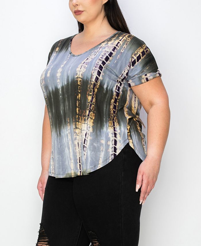 COIN 1804 Plus Tie Dye V-Neck Dolman Roll Short Sleeve Top - Macy's