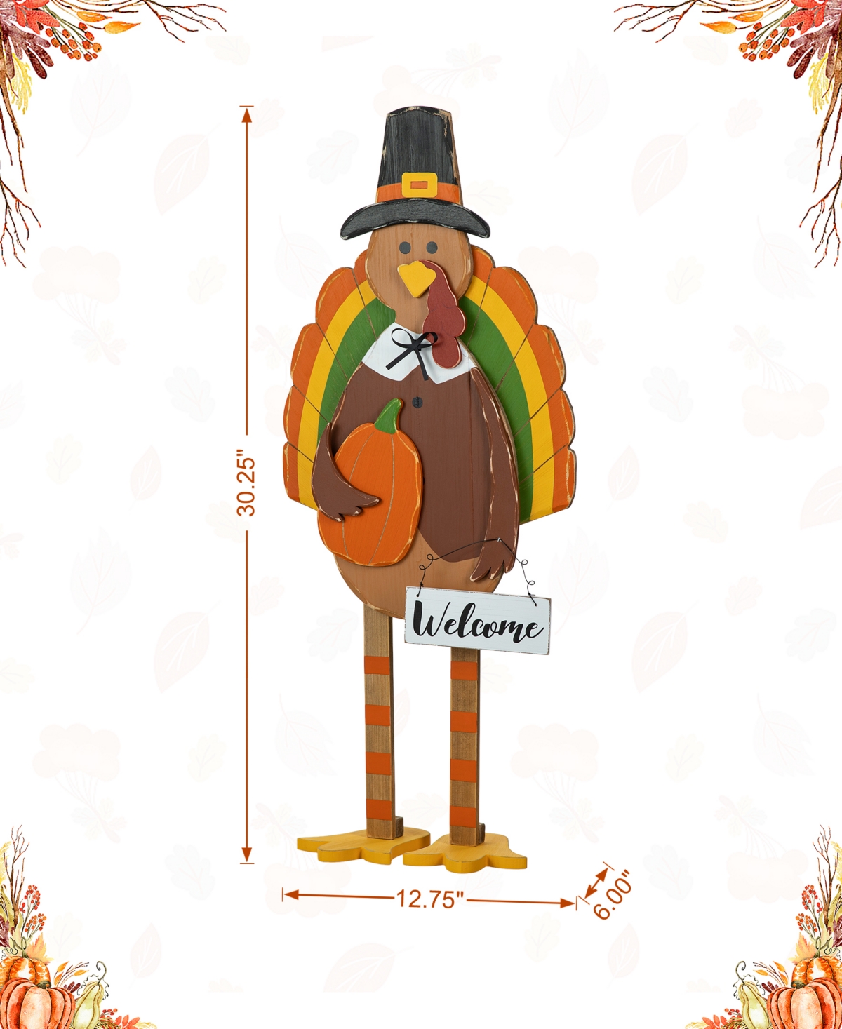 Shop Glitzhome 30.25"h Thanksgiving Wooden Turkey Porch Decor In Multi