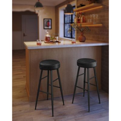 Set Of 2, Kitchen Bar Stools, Breakfast Stools, Synthetic Leather With Stitching