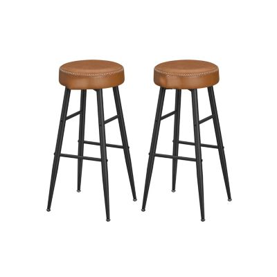 Set Of 2, Kitchen Bar Stools, Breakfast Stools, Synthetic Leather With Stitching