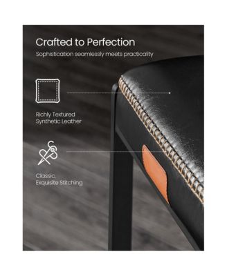 Counter Height Bar Stools Set of 2, Synthetic Leather with Stitching