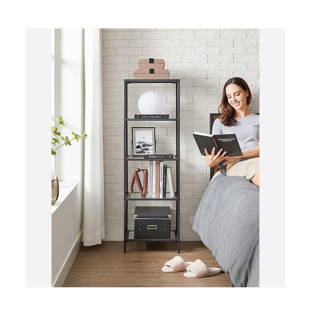 Slickblue Bookcase, Multi-tier Shelving Unit, Bookshelf, Tempered Glass, Easy Assembly, For Living Room