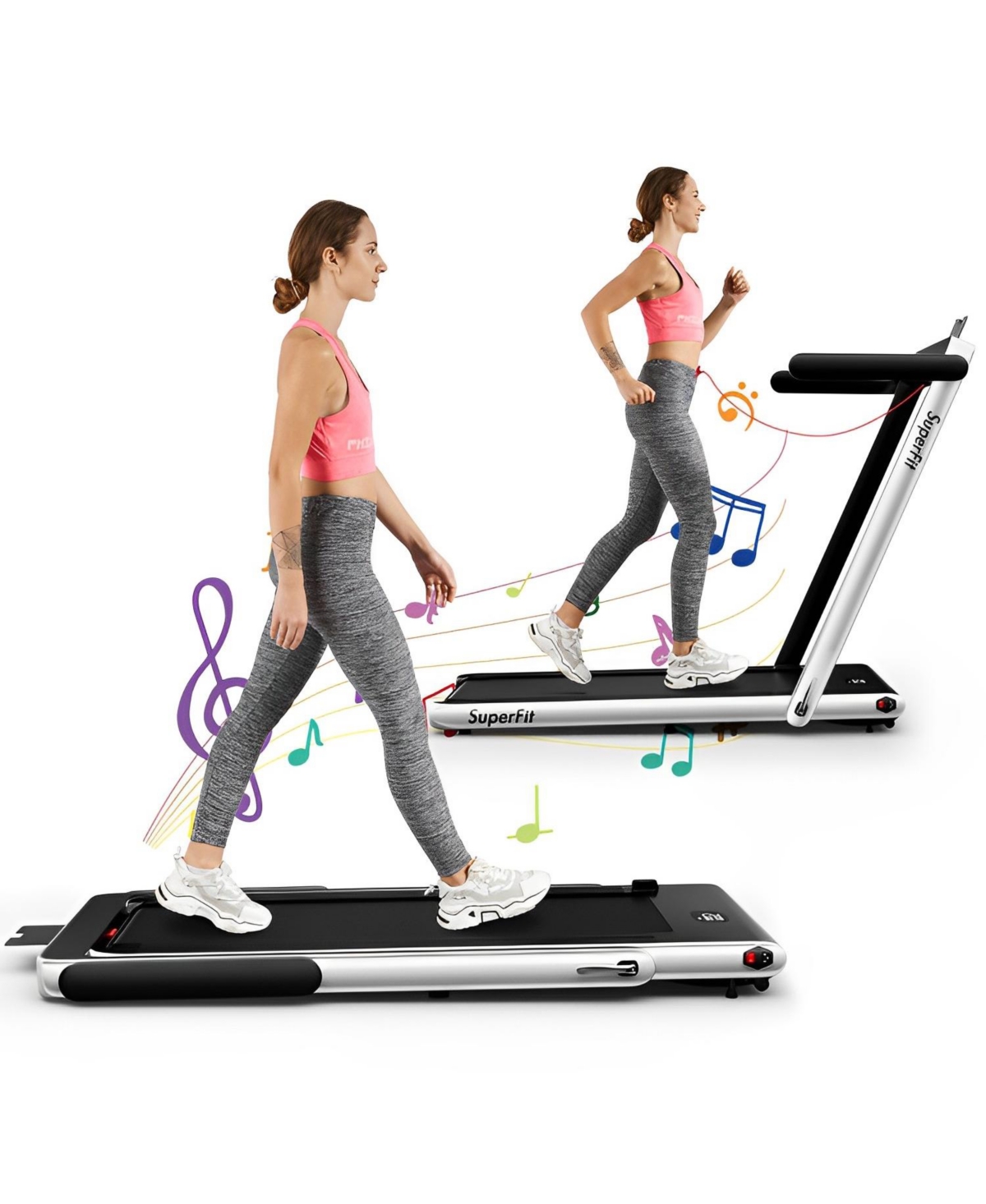 2.25HP 2 in 1 Folding Treadmill with App Speaker Remote Control - Silver