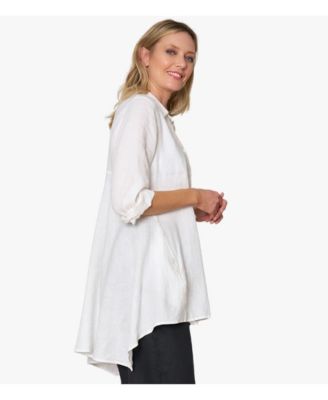 Women's Linen Long Sleeve Collared V-Neck True Form Shirt
