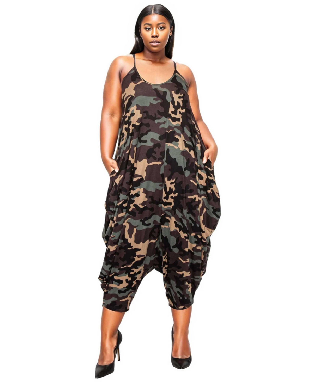 Plus Size Montana Camo Pocket Jumpsuit - Khaki