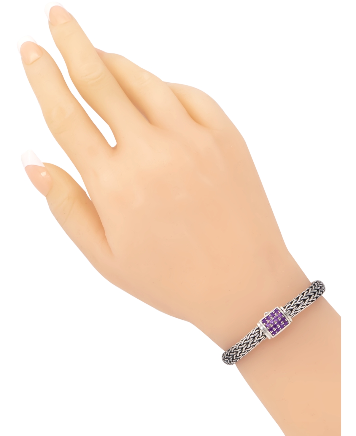Devata Amethyst & Dragon Bone Oval 7mm Chain Bracelet in Sterling- Silver