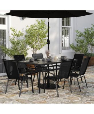 Bardwell 7 Piece Outdoor Dining Table Set For 6 With Glass-Top Patio Table And 6 Stack Chairs With Flex Comfort Material