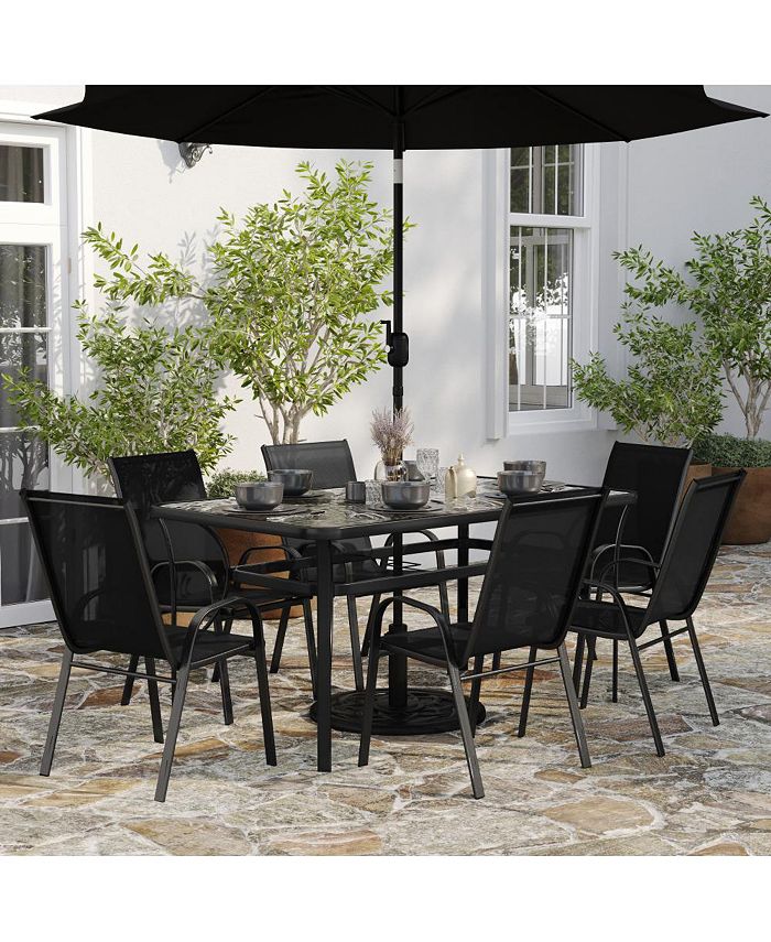 MERRICK LANE Bardwell 7 Piece Outdoor Dining Table Set For 6 With Glass ...