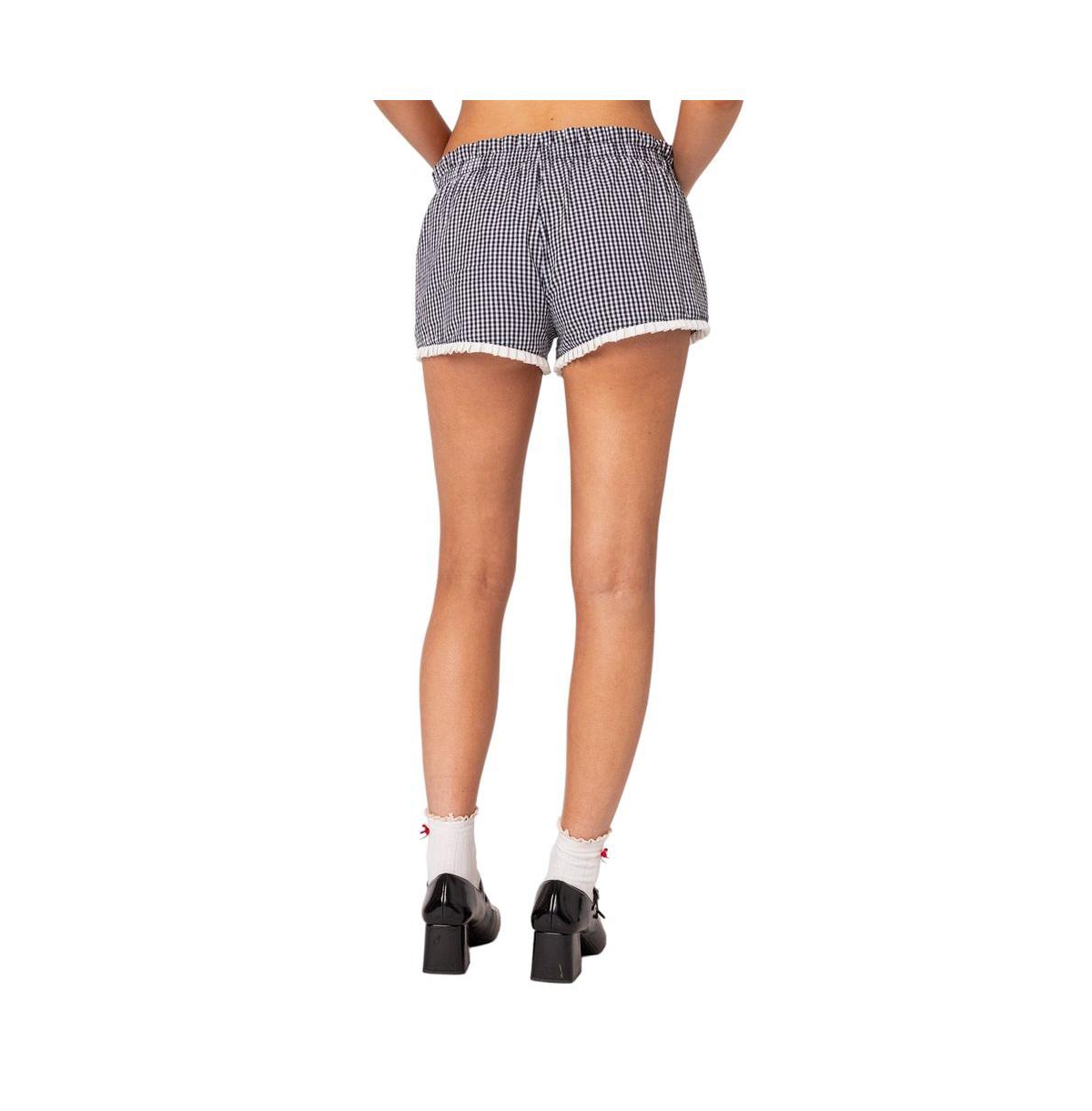 Edikted Women's Kyra Gingham Shorts - Black-and-white