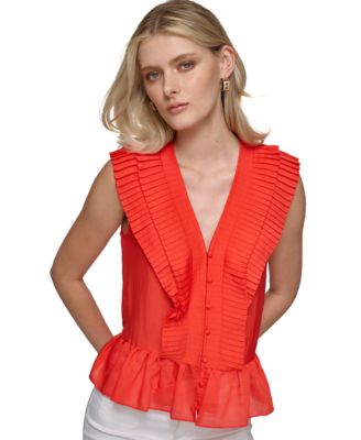 KARL LAGERFELD PARIS - Women's Pleat-Trim Sleeveless Top