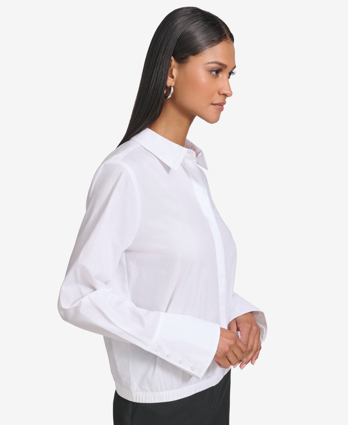 Karl Lagerfeld Women's Cotton Long-Sleeve Collared Blouse