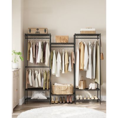 Freestanding Metal Clothing Racks, Garment Rack with Adjustable Wire Shelves, Hanging Rods, Hooks