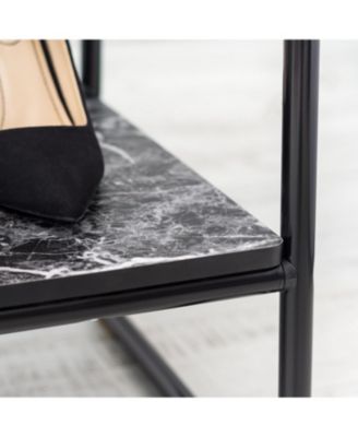 USA Clothes Rack for Hanging Clothes with 2 Shelves, Freestanding Clothing Rack, Easy to Assemble Garment Rack, Metal, Sturdy Design, Multipurpose, Small Space Storage Solution, Marble Black