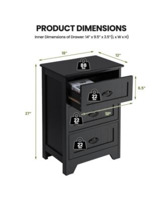 3-Drawer End Storage Wood Side Nightstand