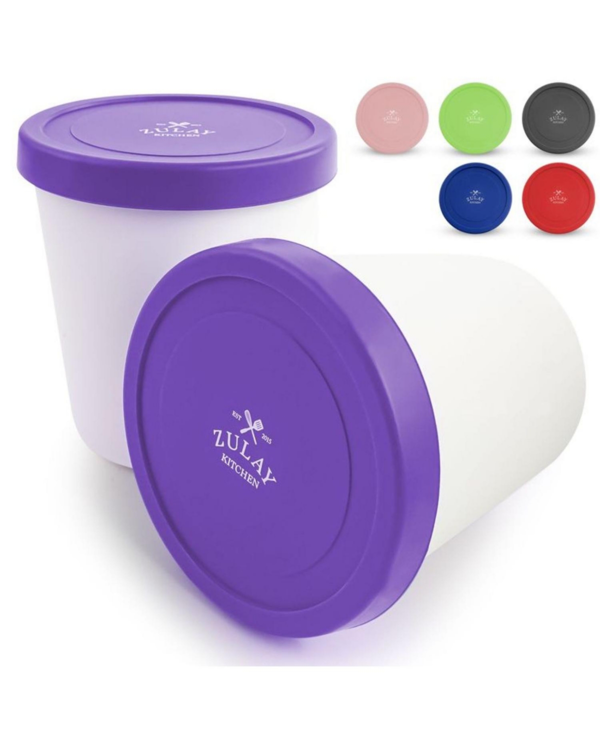 Zulay Kitchen Ice Cream Containers For Homemade Ice Cream - Reusable Ice Cream Pint Container with Lids (2 Pack)