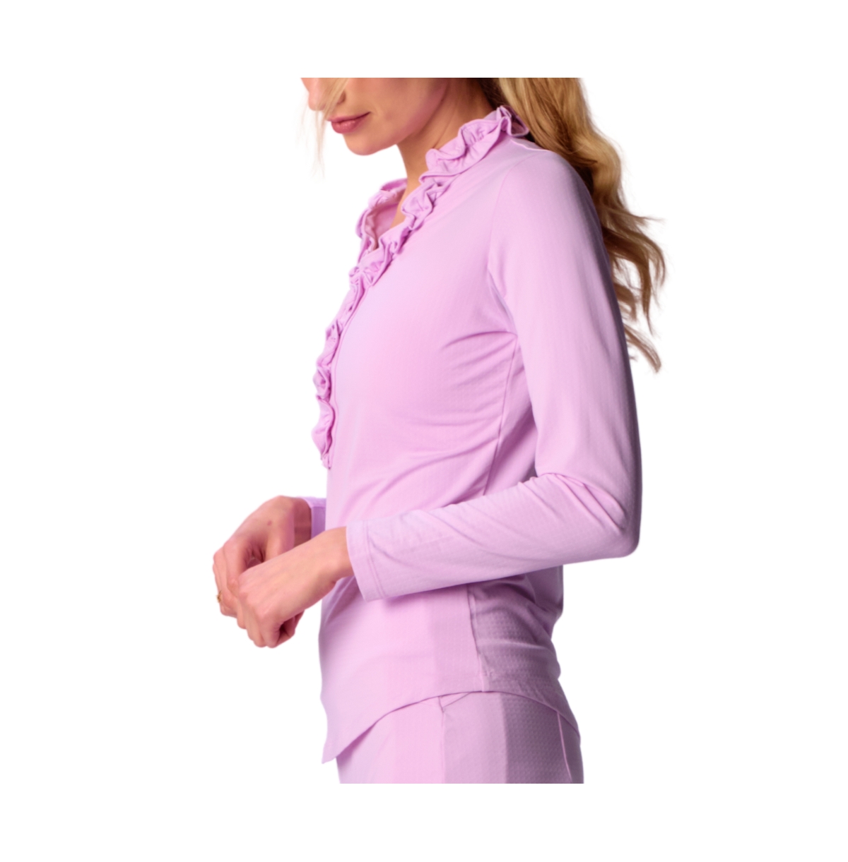 G Lifestyle Clothing Women's Long Sleeve Double Ruffle Top Tile Blue XLarge