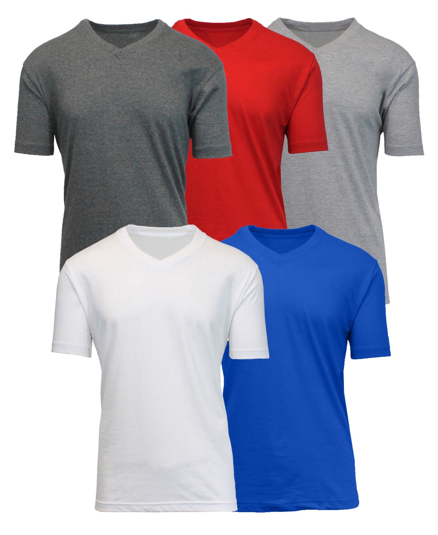 Мужские футболки Blue Ice Short Sleeve V-Neck Tee-5 Pack, цвет: Угольный красный меланжевый серый белый королевский синий — фото 1