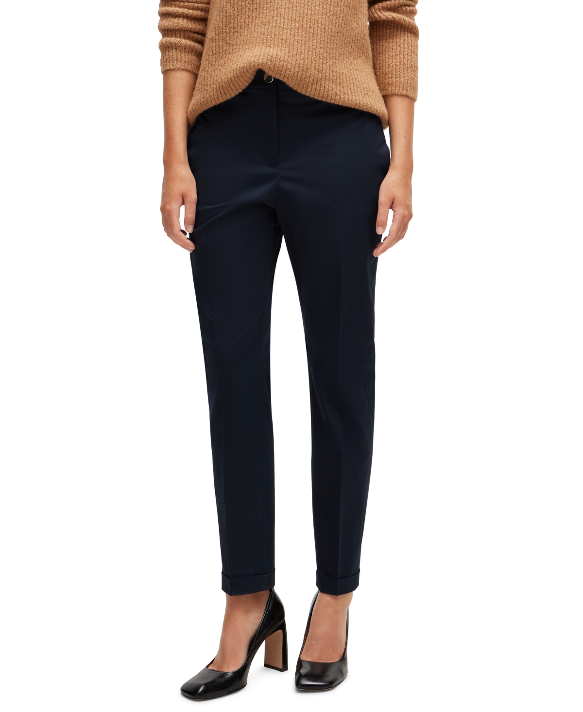 Shop Hugo Boss Boss By  Women's Stretch-cotton Twill Regular-fit Trousers In Dark Blue