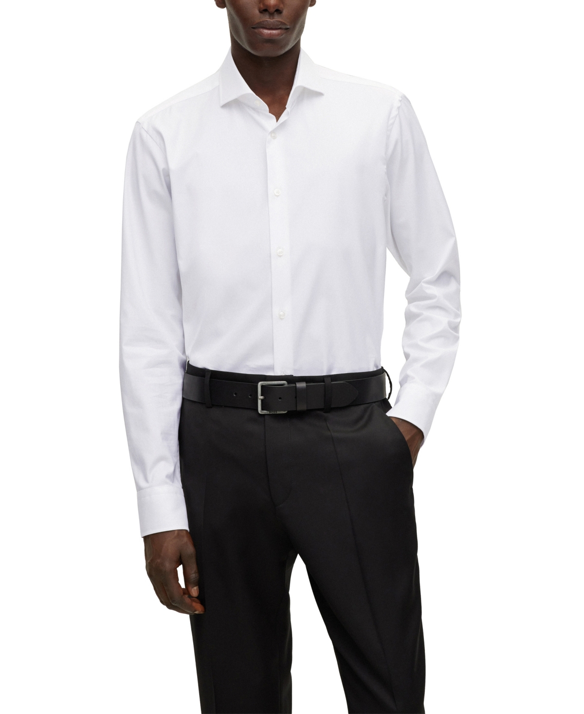Boss by Hugo Boss Men's Stretch-Cotton Twill Regular-Fit Dress Shirt - White