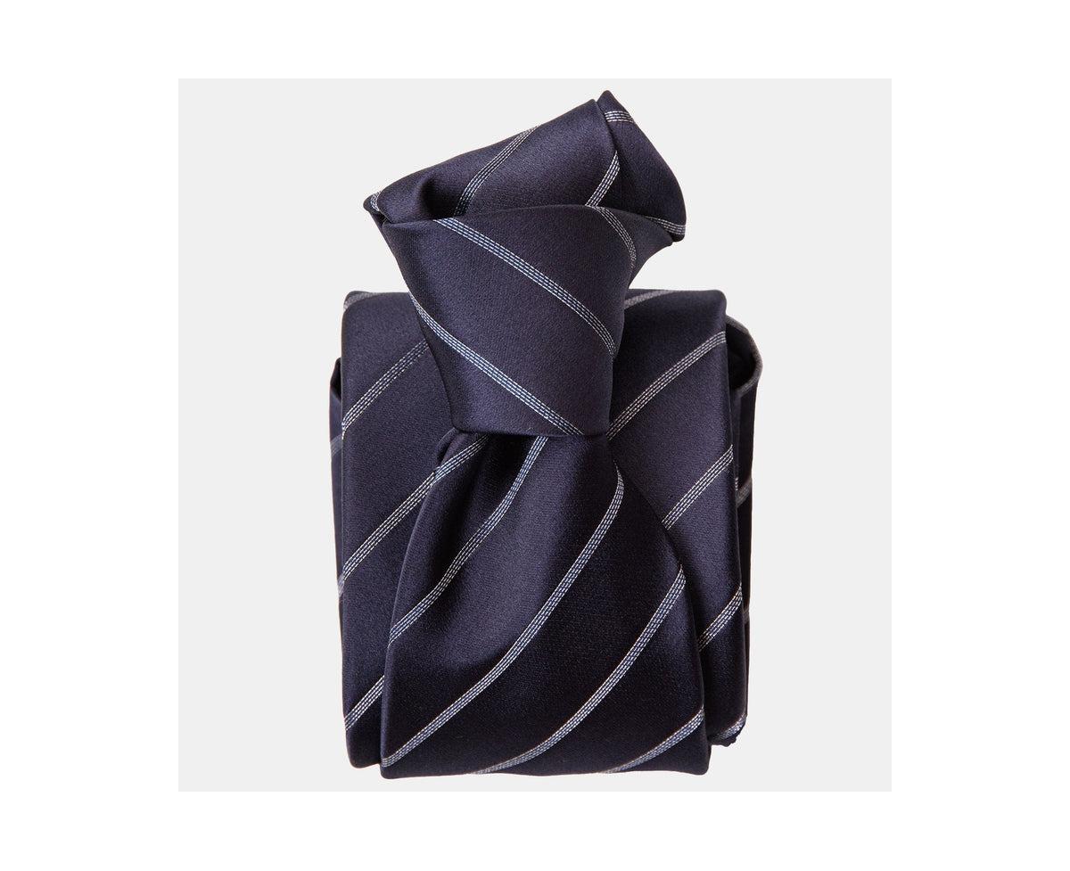 Esino - Silk Jacquard Tie for Men - Midnight blue  silver