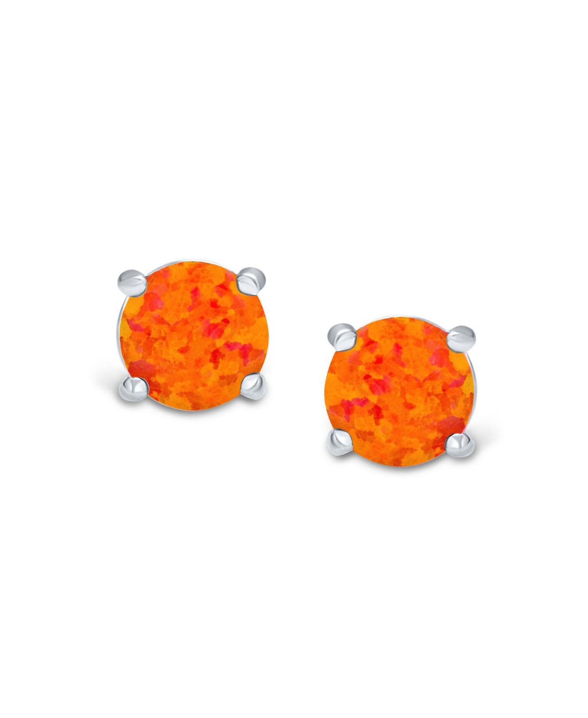 Bling Jewelry 1CT Lab Created IridescentSynthetic Fire Opal Round Solitaire Stud Earrings For Women Sterling Silver 6MM 4 Prong Basket Set - O