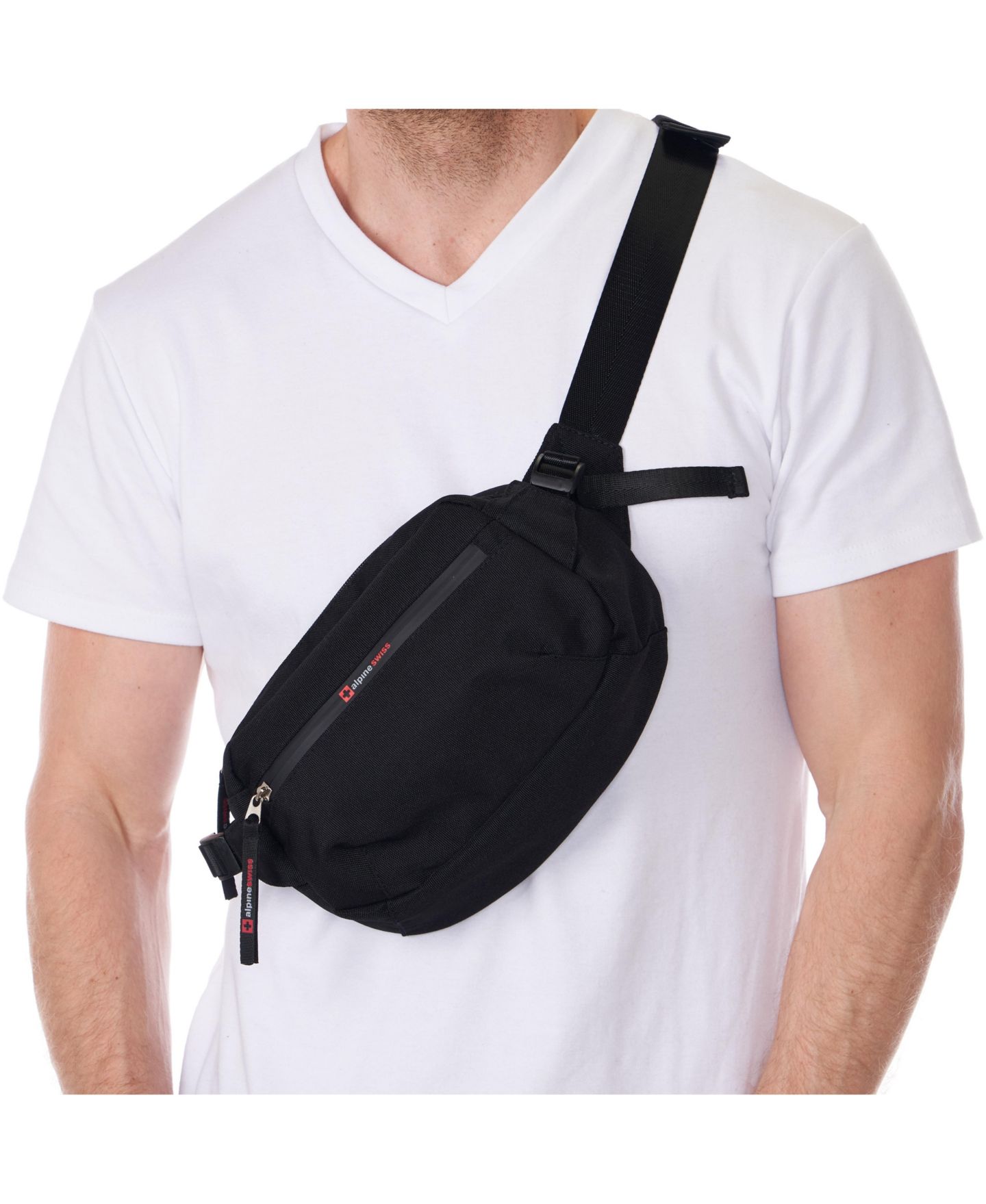 Мужская сумка Alpine Swiss Fanny Pack Adjustable Waist Sling Crossbody Chest Pack Bum, цвет: Чёрный — фото 3