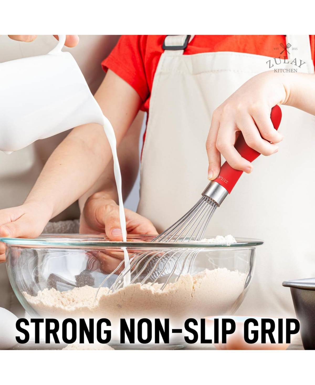 Zulay Kitchen 12-Inch Stainless Steel Whisk - Balloon Whisk Kitchen Tool With Soft Silicone Handle