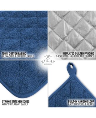 Washable Quilted Terry Cloth Potholder for Cooking and Baking (6 Pack)