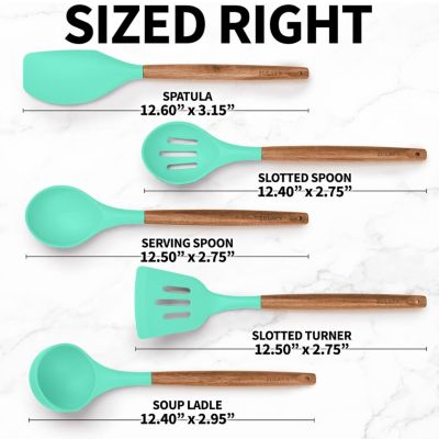 5 Piece Silicone Utensils Set with Authentic Acacia Wood Handles