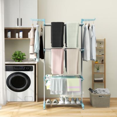 4-tier Folding Clothes Drying Rack with Rotatable Side Wings &amp; Collapsible Shelves