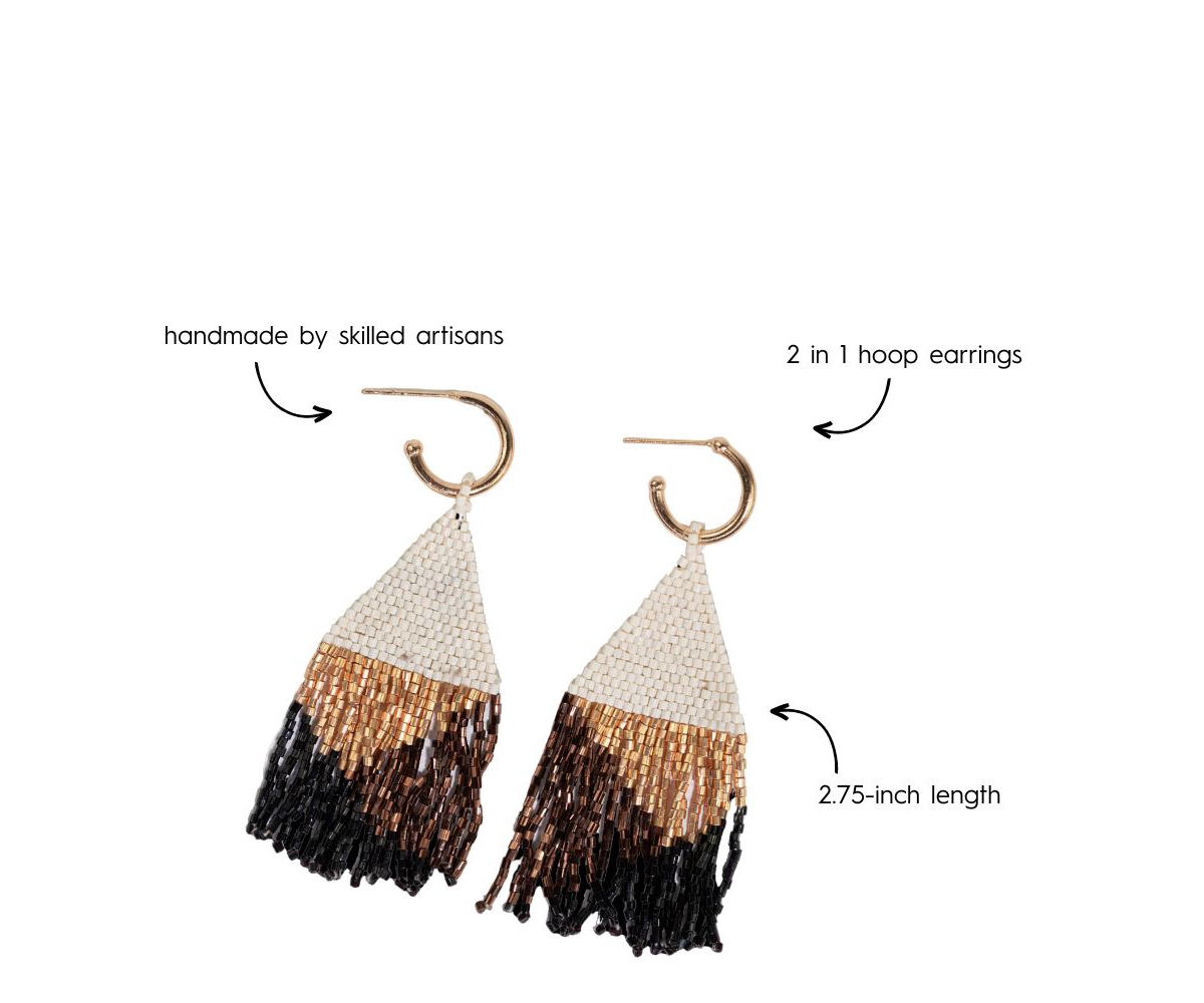 Ink + Alloy James Mini Gold Hoop Mixed Angles Beaded Fringe Earrings Bronze
