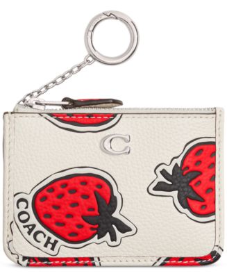 Coach Circular Coin Pouch With Strawberry Print Charm 2024 Keychain NEW with tag