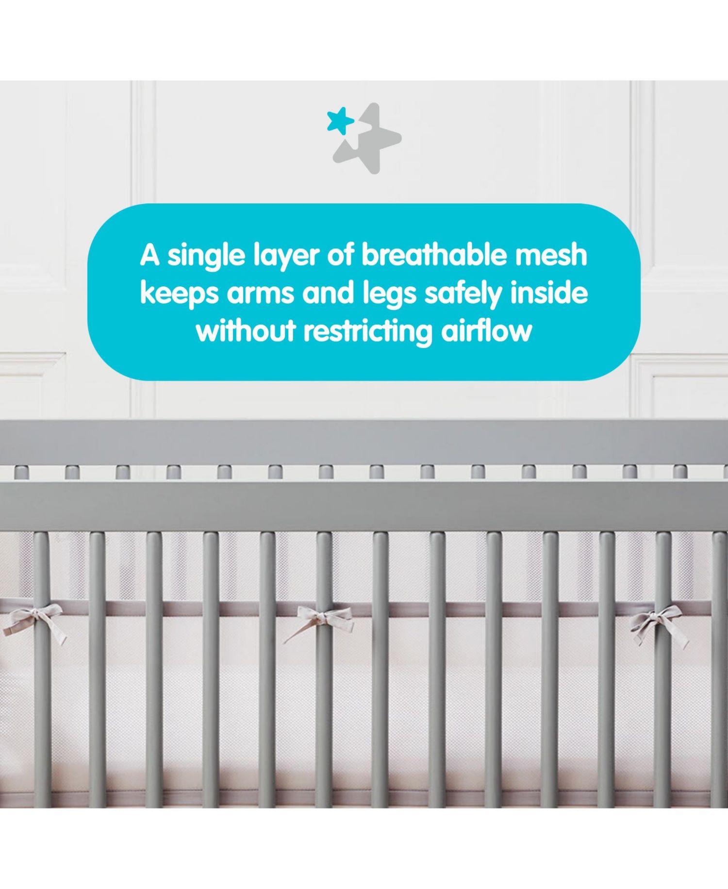AirflowBaby Breathable Mesh Liner for Full-Size Cribs, 11"H (28cm) Essential 2mm Mesh (Size 4FS Covers 3 or 4 Sides)