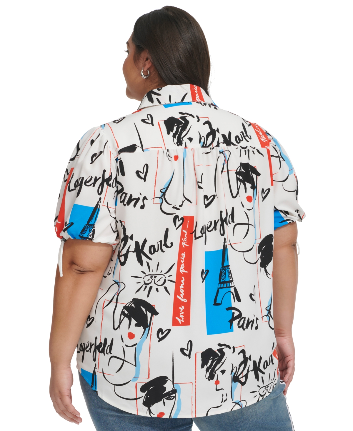 Shop Karl Lagerfeld Plus Size Logo Graphic Short-sleeve Shirt, Created For Macy's In Soft White Multi