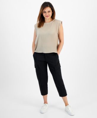 Calvin Klein Jeans Est.1978 Petite Sleeveless Top Cropped Cargo Pants In Black