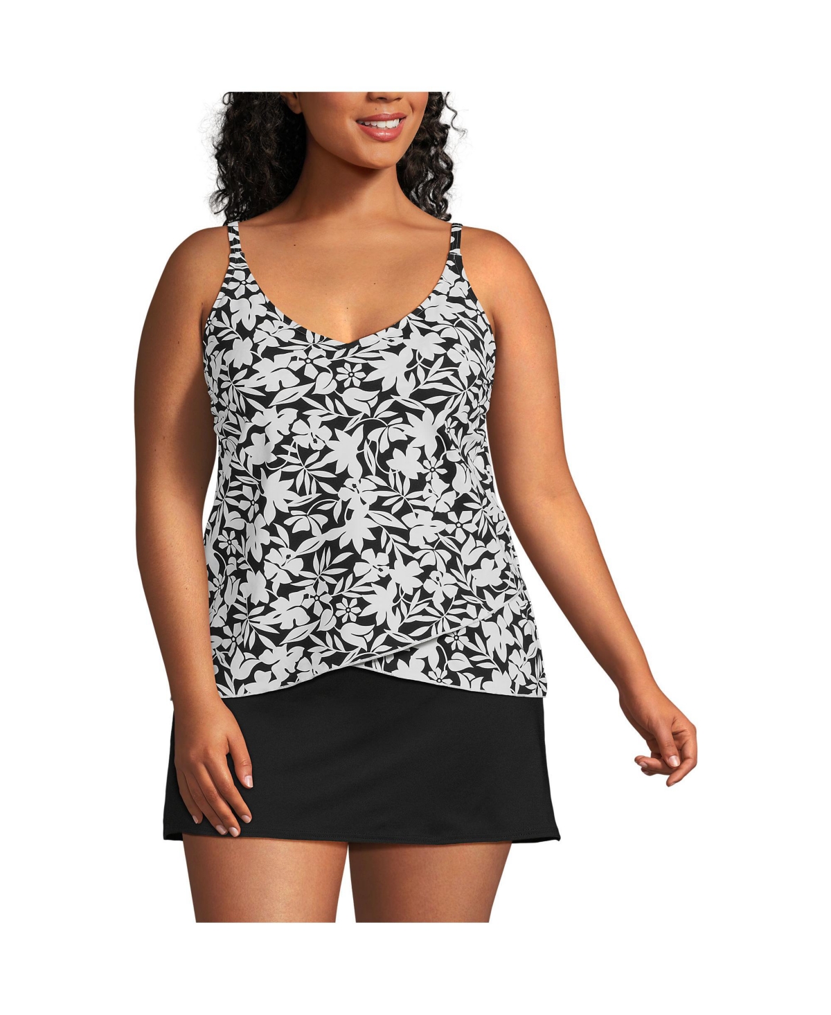 Lands' End Plus Size V-Neck Tulip Hem Tankini Swimsuit Top
