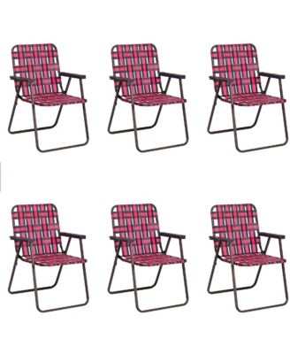 Set of 6 Patio Folding Web Chair Set Portable Beach Camping Chair Red