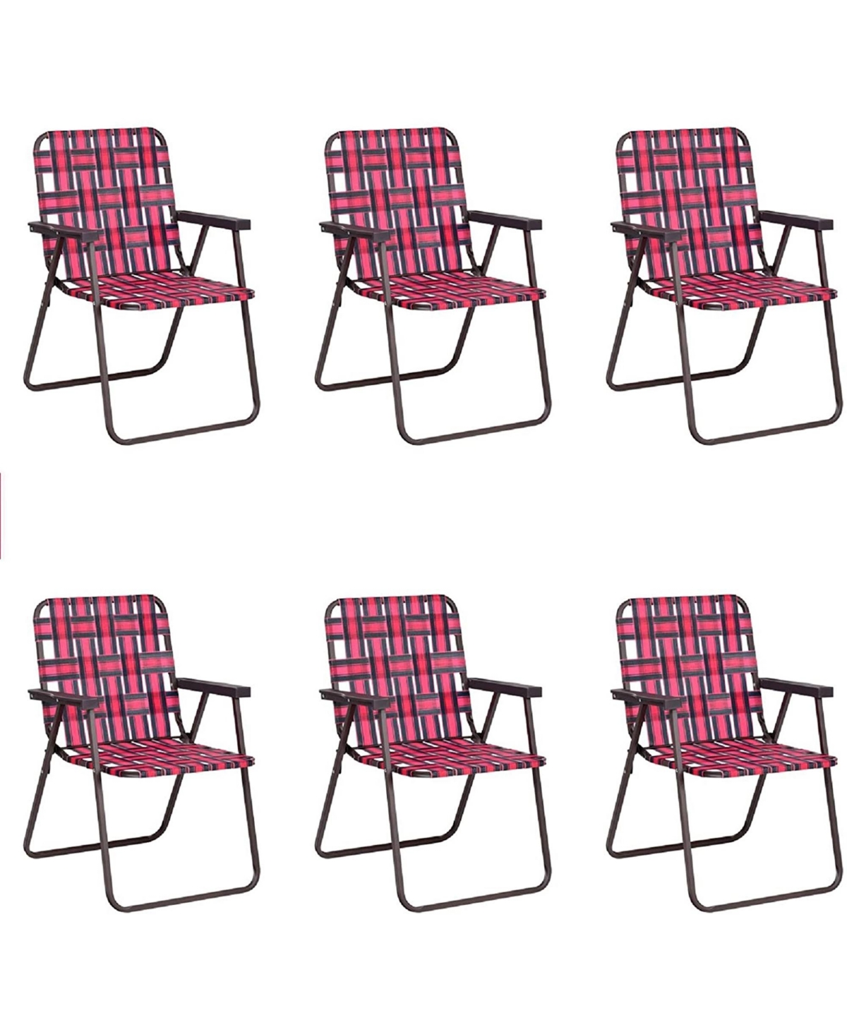 Gymax Set of 6 Patio Folding Web Chair Set Portable Beach Camping Chair- Red