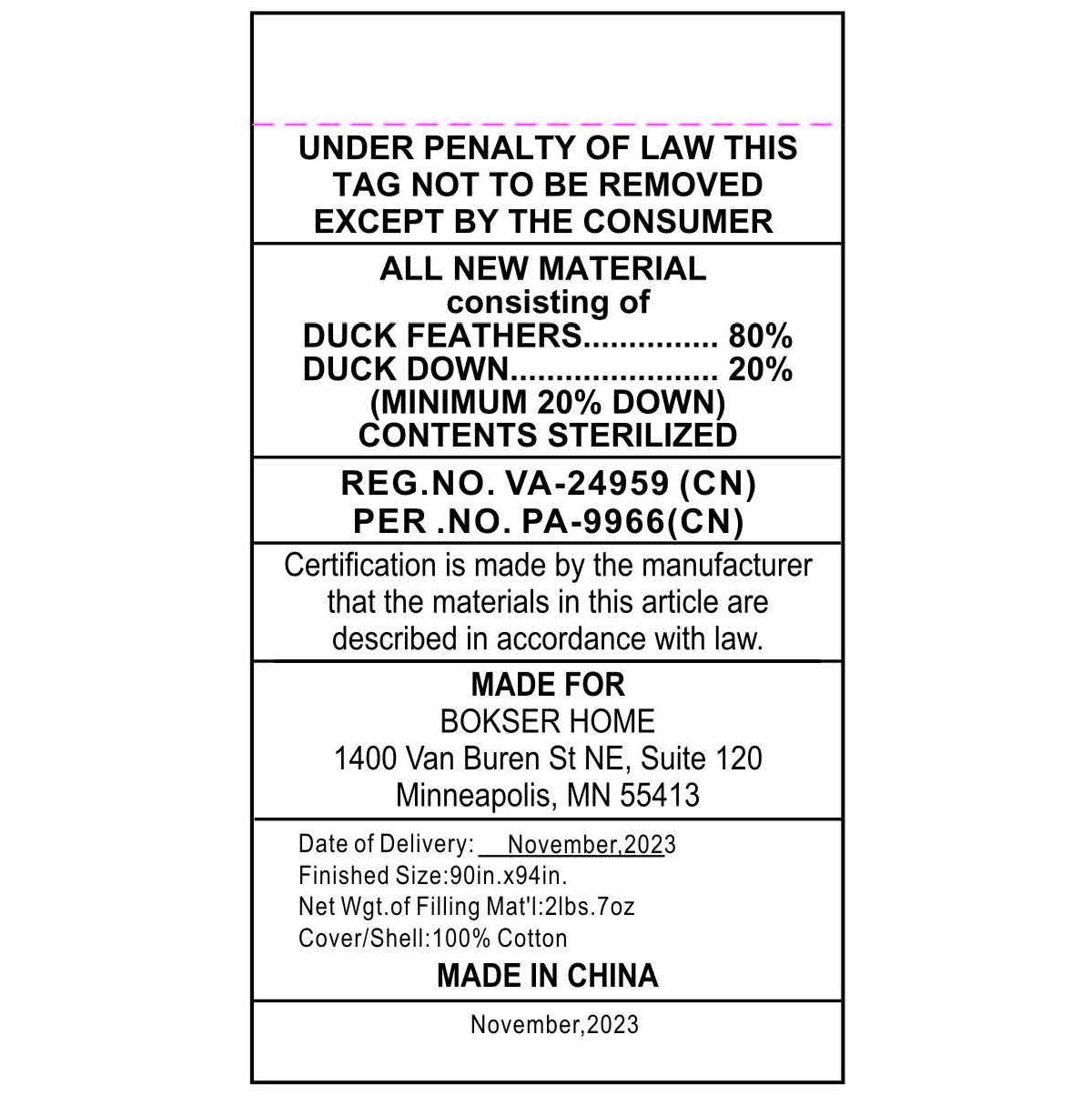 Bokser Home Lightweight Feather & Down Duvet Comforter Insert - Full Queen