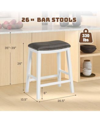 26-Inch Bar Stool Set of 2 Counter Height Saddle Stools with Upholstered Seat