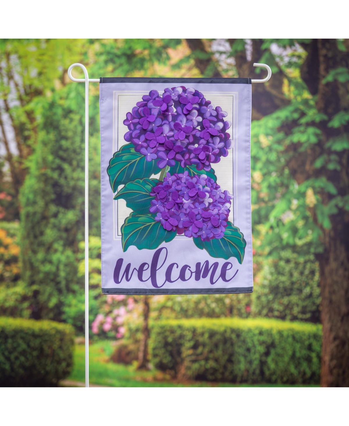 Evergreen Hydrangea Welcome Garden Applique Flag 12.5 x 18 Inches Indoor Outdoor Decor