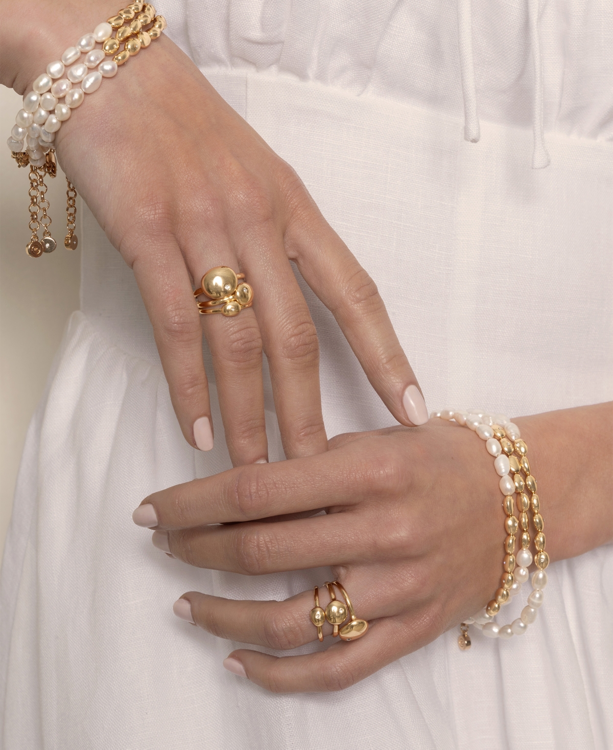 Shop Ettika Freshwater Pearl Polished Pebble Beaded Bracelet In Gold