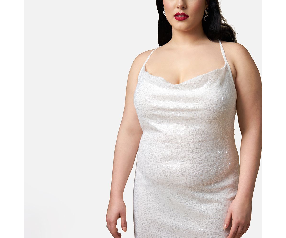 Rebdolls Plus Size Amaryllis Sequin Cowl Neck Mini Bodycon Dress