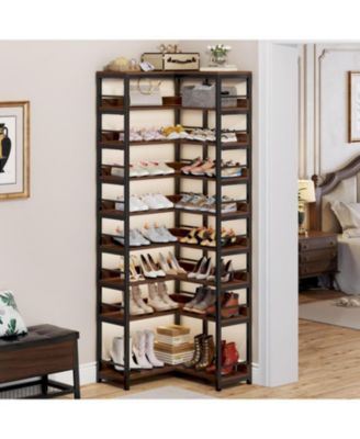 9 Tiers Corner Shoe Rack, Tall Vertical Shoe Rack Organizer, Free Standing Large Shoe Storage Shelf for Entryway Hallway Closet