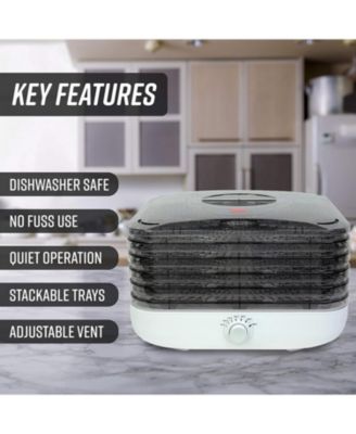 Turbo EZ-Store 5-Tray Dehydrator with Convection Air Flow, Food Preserver Adjustable Temperature Control, Quiet Operation, for Jerky, Fruits, Vegetables, Herbs, White