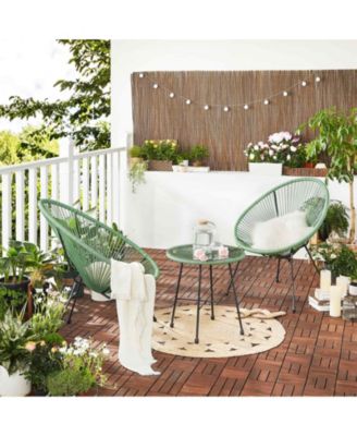 3-Piece Outdoor Seating Acapulco Chair, Modern Patio Furniture Set, Glass Top Table and 2 Chairs