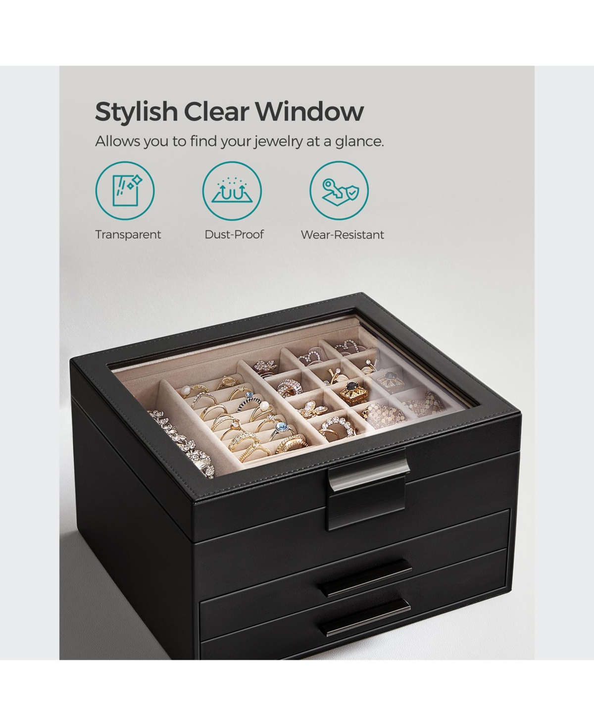 Slickblue Jewelry Box With Glass Lid, Multi-layer Organizer, For Big And Small