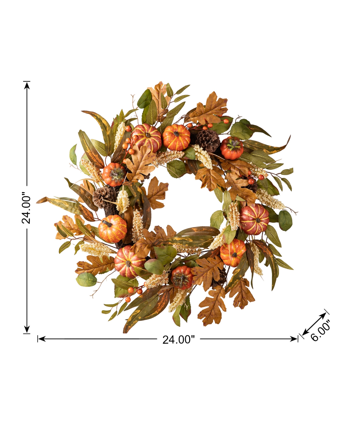 Glitzhome 24"D Fall Pumpkin Leaf Floral Wreath